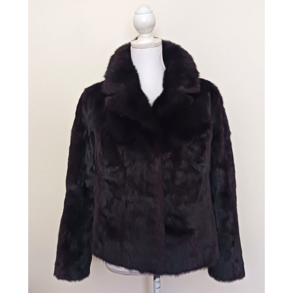 VTG Mink Jacket Dk Brown Glossy Glow Genuine Fur Notch Collar S/M